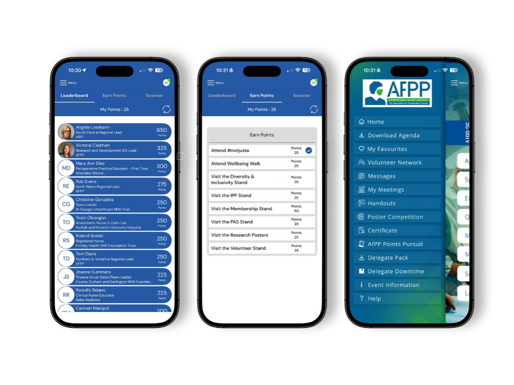 AfPP app gamification screens